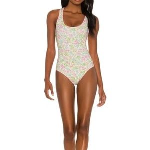 CCO ↓ Revolve LoveShackFancy x Hurley Sunny Meadow Cheeky One Piece Misty Floral